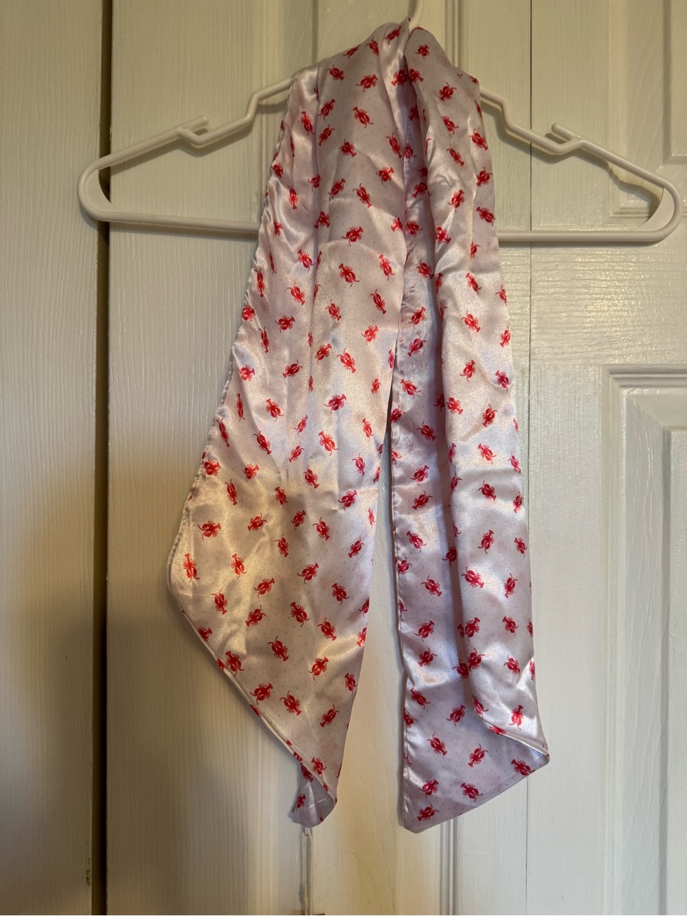 Lobster Silky White Scarf with Red lobsters